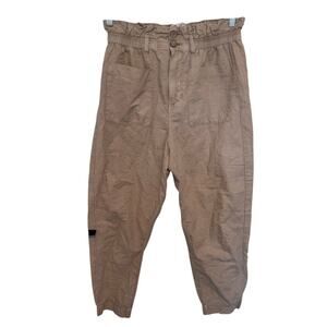 Women's Zara Khaki Paperbag Cotton/LinenBlend Trousers Size 6